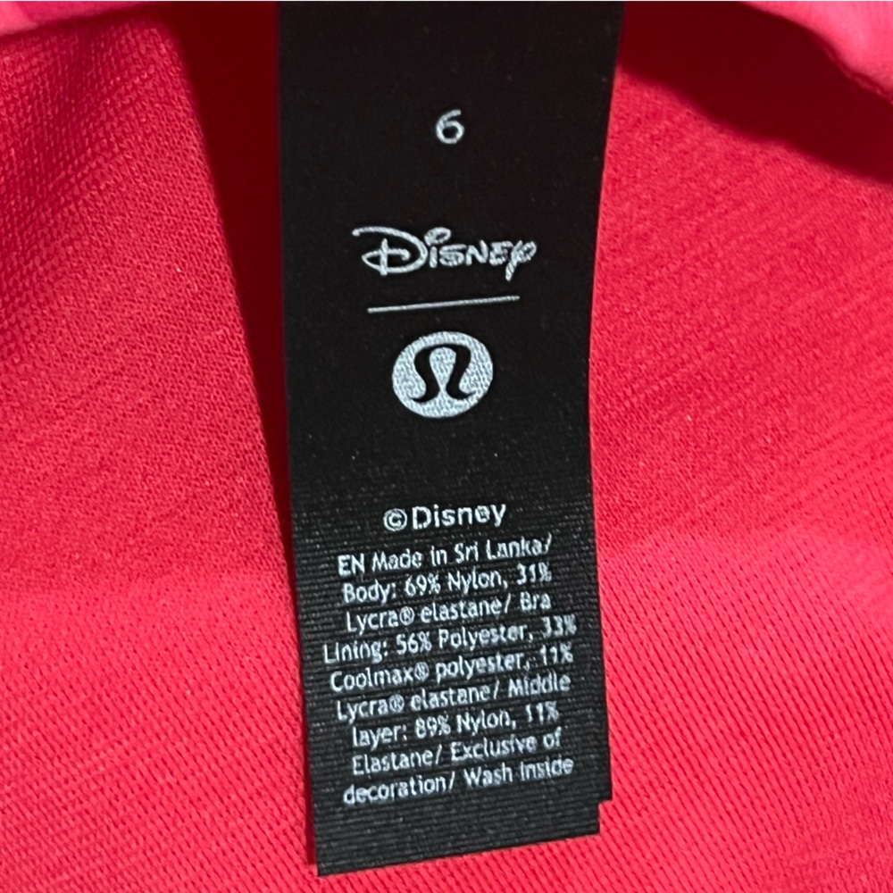 Lululemon Energy Bra Disney Mickey Mouse Pink Lip Gloss Size 6 NWT - Picture 5 of 5